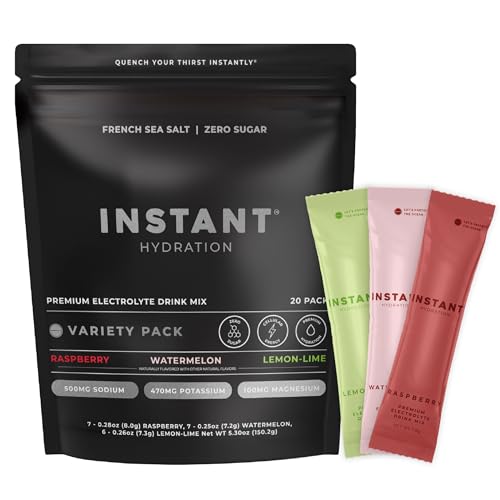 Instant Hydration Sugar Free Electrolytes Powder Packets Variety Pack - Watermelon Raspberry Lemon Lime Drink Mix & Travel Essentials with Magnesium and Potassium - Post Workout Recovery - 20 Sticks