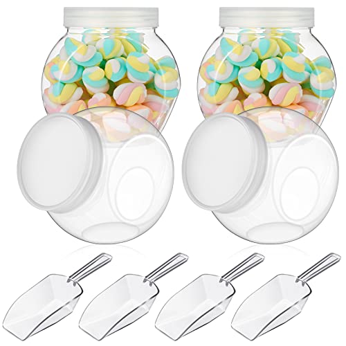 Umigy 4 Sets Plastic Candy Jars With Lids For Candy Buffet With Mini Acrylic Plastic Kitchen Scoop 42 Oz Clear Candy Containers Plastic Cookie Jar For Kitchen Counter Decorative Plastic Jars With Lids #TOP28