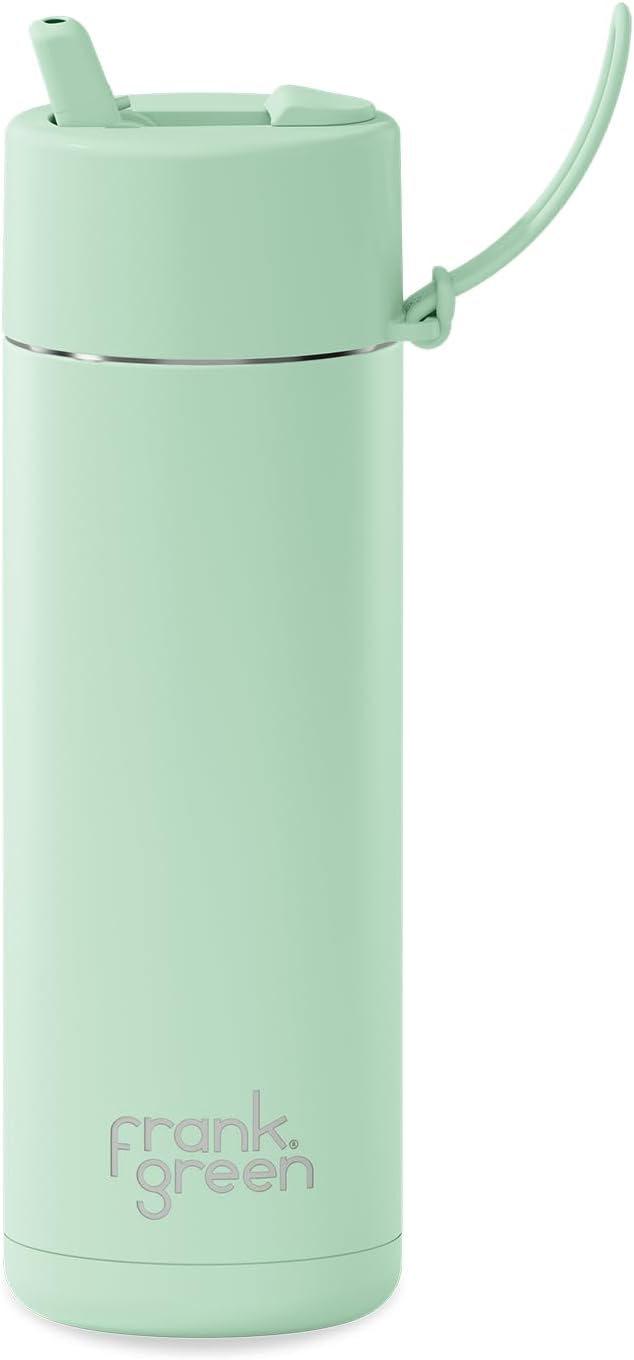 Frank Green - Ceramic Reusable Bottle - Stainless Steel Water Bottle With Straw, Insulated Water Bottle, Metal Water Bottle - Flip Straw Lid - 20oz - Mint Gelato