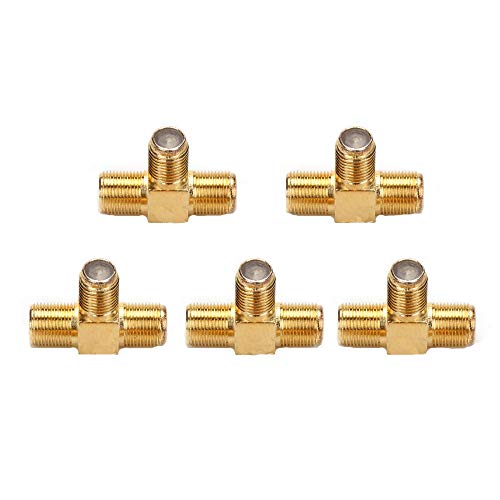 Urtop 5 Pack Gold Plated F Type Splitter 3 Way Connector, F-Type RG6 Female to Double Female RF Coax Cable Splitter,T-Shaped RF Coaxial Converter for Video Combiner TV Cable Satellite Tuner Antenna