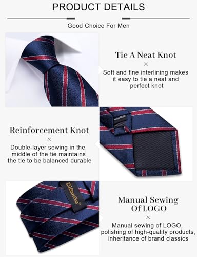Image of DiBanGu Mens Tie Silk Plaid Striped Necktie and Pocket Square Cufflinks Tie Clip Set with Gift Box Formal Wedding Party