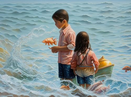 Tableau sur toile Children in the Sea impression murale 58x90 cm moderne