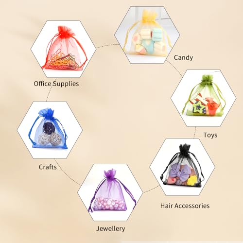 Image of Sheer Organza Bags - 50 Pcs, Small with Drawstring, Jewelry Gift Bags for Parties & Weddings, Mini Candy Bags, Lake Blue