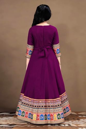 Image of Cotton Silk Long Anarkali Kurta for Girls