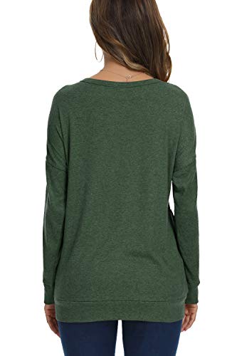 YSYOKOW Womens Casual Loose Shirts Long Sleeve Blouses Tunic Tops with Pockets(Green, XX-Large)