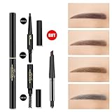 3 in 1 Automatic Eyebrow powder & Eyebrow brush & Automatic Eyebrow pencil with a refill pencil Professional 3D Eyebrow Cosmetic Makeup Tool Waterproof &Long-lasting light brown#3