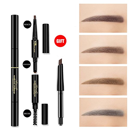 3 in 1 Automatic Eyebrow powder & Eyebrow brush & Automatic Eyebrow pencil with a refill pencil Professional 3D Eyebrow Cosmetic Makeup Tool Waterproof &Long-lasting light brown#3