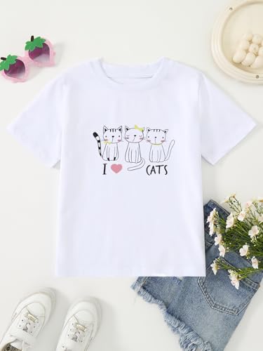 Image of Girl's Cute Cat Graphic T-Shirts Funny Animal Lover Tee