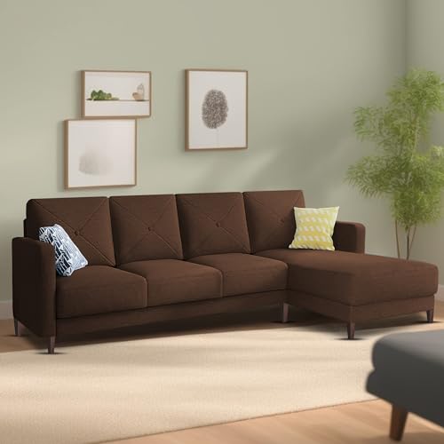 Image of Baloney RHS 6 Seater L Shape Sofa Set for Living Room (Brown Fabric) Premium Fabric Sofa