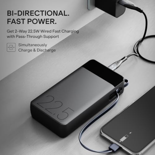 Image of boAt Apex PB400 with in-Built Type-C Cable; 20000 mAh 2-Way PD 22.5W Fast Charging Powerbank with Triple Output; Premium Finish; for Android, iPhone 17 /16 /Pro, Samsung, iPad (Noir Black)