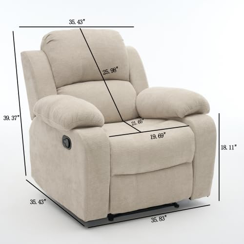 Image of Manual Single Lounge Recliner Chair with Adjustable Backrest, Beige | Manual Chenille Recliner Chair, Adjustable Backrest, Stable Heavy‑Duty Build,Comfortable Chenille Fabric