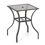 TANGKULA Patio Table Outdoor Garden Balcony Poolside Lawn Glass Top Steel Frame All Weather Dining Bistro Table (Mix Brown Square 28.5