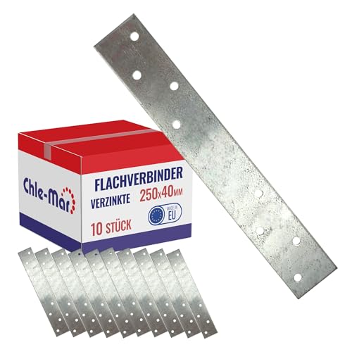 Chle-Mar – 10x Flachverbinder Verzinkt 250x40 mm | Gelochtes Flacheisen als Verbindungsblech | Lochplatte Metall für Holzverbinder Holz-Metall & Konstruktionen | Plattenverbinder, Metallplatte