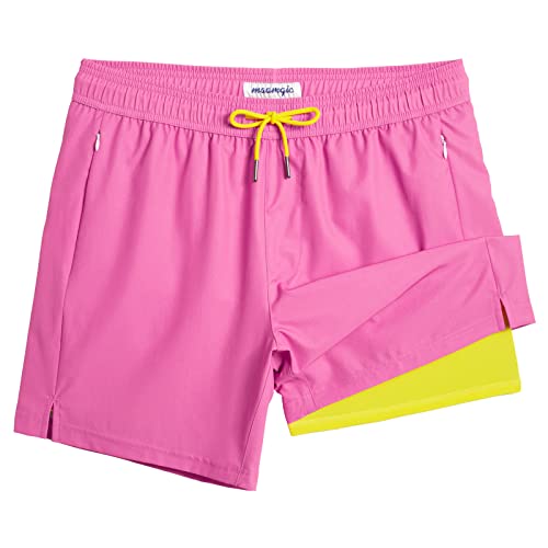 Image of maamgic 5inch Mens Swimming Trunks with Compression Liner 2-in-1 Swim Trunks Stretch Quick Dry Swim Shorts Zipper Pockets