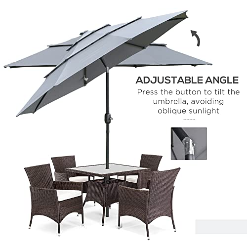 Outsunny 9' 3-Tier Patio Umbrella, Outdoor Market Umbrella With Crank And Push Button Tilt For Deck, Backyard And Lawn, Dark Grey #TOP3