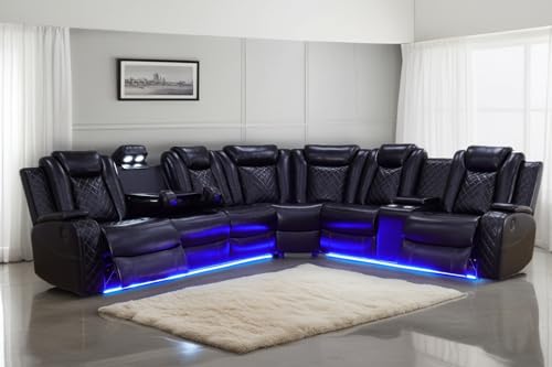 A Ainehome Power Recliner Sectional Sofa Set with LED Light,...