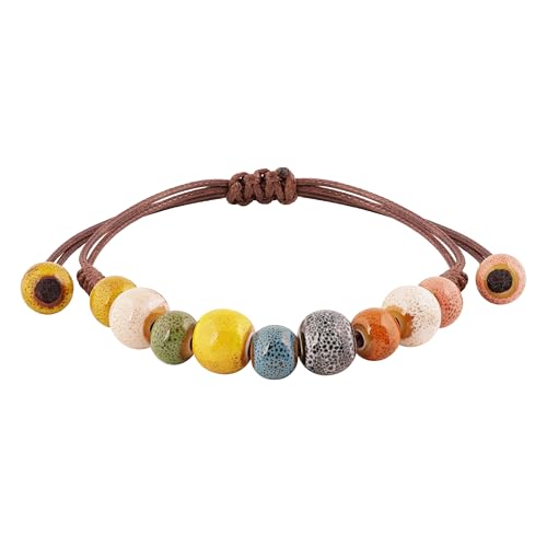 Bracelet femme réglable anti-irritation en cuir et céramique colorée