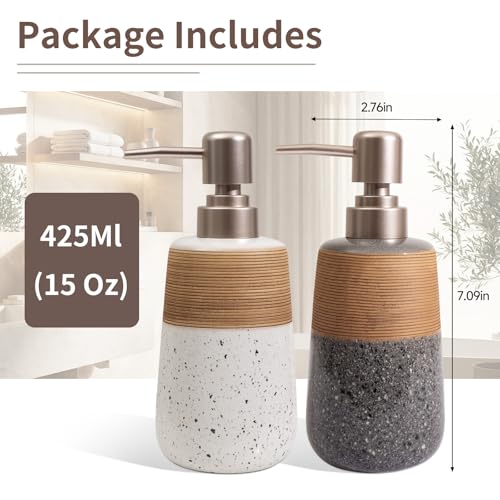 Image of Ceramic Hand Soap Dispenser, 15 Oz Liquid Soap Dispenser for Bathroom Countertop Dish Soap Dispenser for Kitchen Sink, Bathroom Lotion Bottle Dispensers Farmhouse Kitchen Decor, White