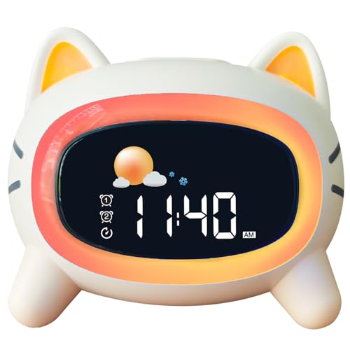 Avalynese Réveil Enfant éducatif Jour/Nuit avec 2 Réveils Alarmes - Mode Weed-End - Veilleuse -...