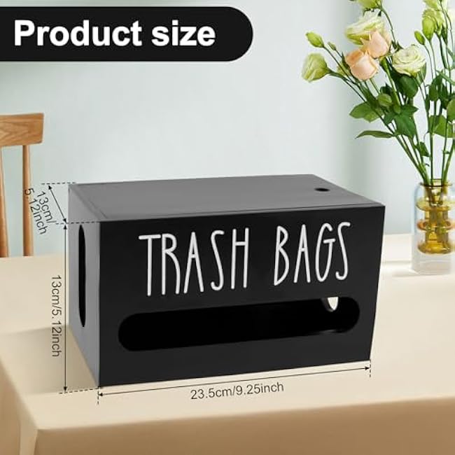 Trash Bag Dispenser Wall Mounted Trash Bag Organizer Plastic Bags Storage Box Wooden Trash Bag Roll Holder for Home Kitchen, Black