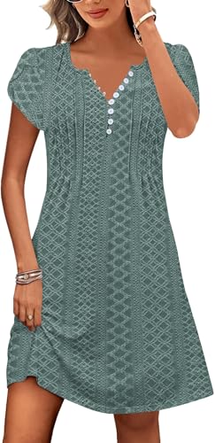 Image of Disamer Womens Casual Dresses Short Sleeve Summer Dresses 2026 Boho Floral Beach Sundresses Spring A-Line Dress with Pockets