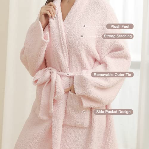 Image of bearberry Plush Hoodless Bath Robe Women's Loungewear Sleep Robe Indoor Outfit