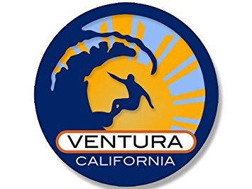 Magnet Round Surfer On Wave Ventura California Magnet(Surfing surf Retro Beach) 4 x 4 inch