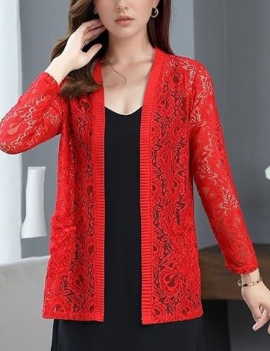 Image of FindThy Women's 3 /4 Sleeve Lace Cardigan Long Sleeve Open Front Floral Crochet Shrug Cover Up