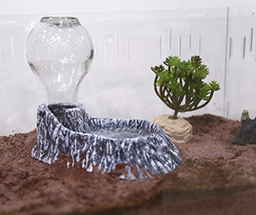 Reptile-Amphibians Water-Bowl Terrarium Waterfalls Habitat Decor - Automatic Water Dispenser for Insects Lizard Chameleon Tortoises Snake Spider Frog Gecko