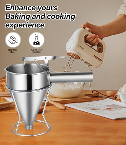 Imbuto Cucina, 600ml Imbuto per Pasticceria da Cucina in Acciaio Inox, Dosatore per Impasti con Supporto e 4 beccucci in silicone per Torte, Frittelle, Dessert, Waffle, Muffin - immagine 6