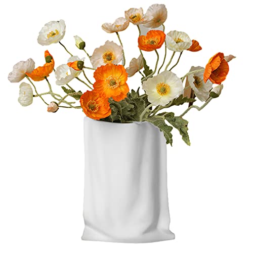 Ceramic Vase Crinkle Paper Bag Vase, Creative Flower Arrangement Ornaments