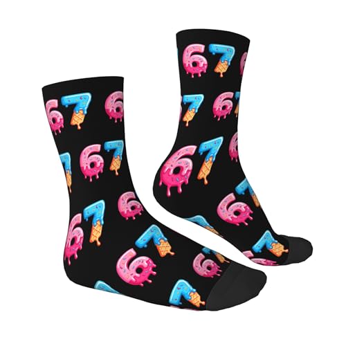 67 Socks Ice Cream 6 7 Meme Novelty Six Seven Crew Socks Funny Gifts For Boys Girls Men Women (Black Small)