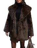 Wyeysyt Womens Faux Fur Coat Long Fluffy Shaggy Jacket Lapel Winter Furry Coats Fuzzy Outerwear(Brown-M)