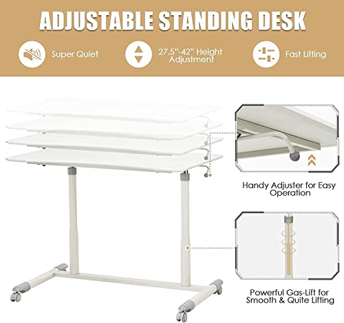 Fantask Rolling Sit-Stand Desk, Height Adjustable Standing Desk W/4 Wheels, Ergonomic Aluminum Laptop Desk For Bedside Sofa Side Table Home Office #TOP2