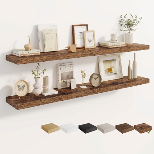 Dreamland 55 in Wall Mounted Wood Floating Shelves, Rustic Brown, 2 Pack