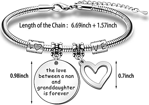 HULALA Charm Nan And Granddaughter Bracelets Gifts For Women Birthday Mothers Day Christmas Jewellery Presents The Love Between A Nan And Granddaughter Is Forever