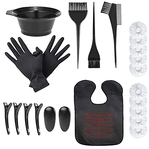 Hair Dye Bowl and Brush Kit, KEAIDUO 22pcs Hair Colouring Tools Professional DIY Salon Dye Bowl Dyeing Brushes Ear Cover Gloves Disposable Hair Dye Cap Hair Coloring Cape and Hair Clips