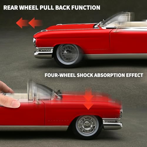 Image of 1:24 Scale Big Cadillac Eldorado Alloy Pickup Car Toy Metal Pull Back Diecast Car with Openable Door and Sound Light, Gifts Toys for Kids【Red】