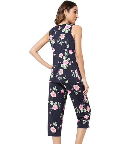 Image of NACHILA Pajamas for Women-Viscose Made from Bamboo, Sleeveless Pjs Tank Top Capri Pants Pajama Sets Cooling Sleepwear