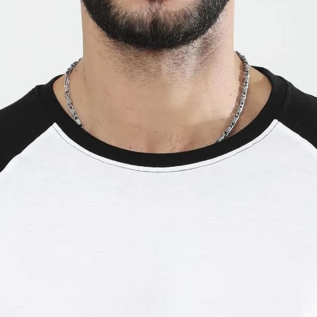Image of MADLYX Raglan Full Sleeve T-Shirt, Cotton, Black and White, Bio-Washed