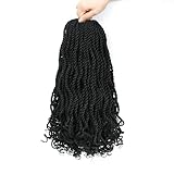 MKJVEN 8 Packs Senegalese Twist Crochet Hair with Wavy Curly Ends 14 Inch Ombre Blonde Pre Looped Short Crochet Braids Pre Twisted Synthetic Braiding Hair for Women(14Inch,1B)