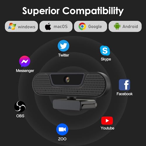 VIZOLINK W4GS 2K Webcam avec Microphones, HD Webcam 1080P 60FPS, Réduction du Bruit, Autofocus, Correction de la Lumière, Plug&Play, Privacy Cover, Trépied, pour Livestream, Conférence, Chat Vidéo – vue 8