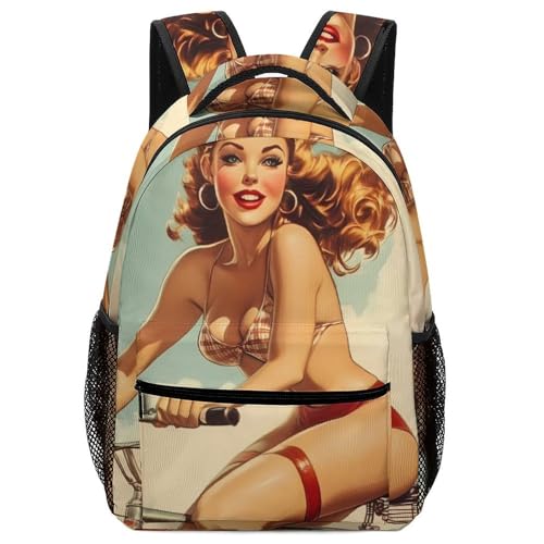 Vintage Pin-up Funny Backpack Casual Daypack Lightweight Shoulders Bag for Men Women Cute Print