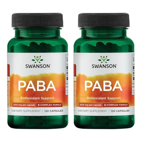 Swanson PABA - Powerful B Complex Supporting Red Blood Cell Formation - Folic Acid Component Aiding Supply Oxygen to Cells and Skin Health Support - (120 Capsules 500mg Each) (2 Pack)