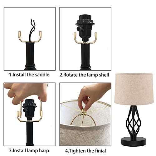 9 Inch 2 Set Brass Lamp Harp Holder With Lamp Finials And Standard Saddle Base Detachable Heavy Duty Metal Horn Frame Lampshade Bracket For Table And Floor Lamp #TOP6