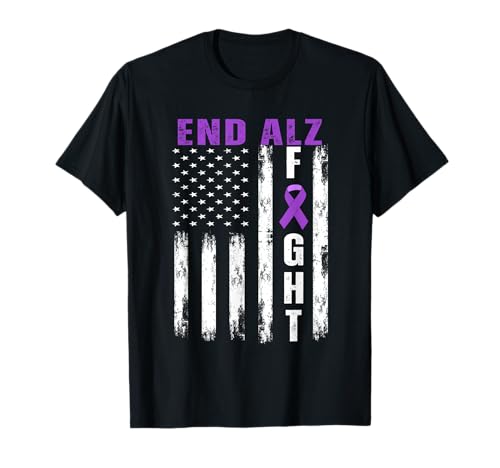 Alzheimers Awareness End Alz USA Flag Demencia Concientización Camiseta