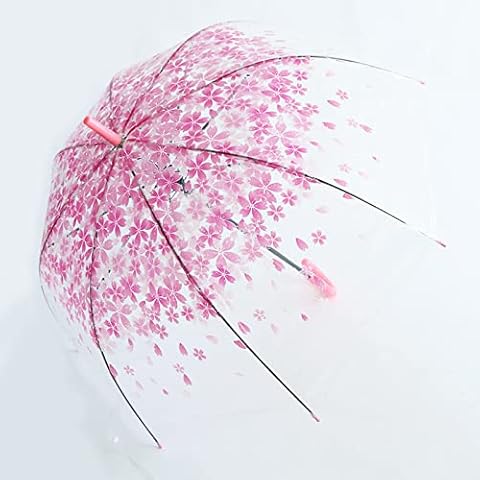 WANZPITS Transparent Bubble Cute Cherry Blossom Umbrella Dome Semi-Automatic Sunny Umbrella for Kids Girls Boys Or Ladies Romantic Bird Cage Windproof Wedding Decoration,Pink Cover