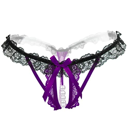 ONE LIMITATION(ワン リミテーション) フリル リボン パール付 Tバック セクシー ショーツ パンツ 下着 レディース PT019 (5.パープル)のサムネイル