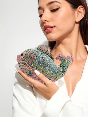 Image of Women Mini Fish Clutch Luxury Rhinestones Purse Sparkling Banquet Handbag Wedding Party Clutch Bag
