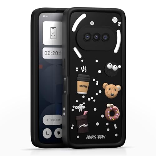 Image of Bintage CASE Cute Fun Taddy Cartoon 3D Ball Bear Milk Cake Coffee Silicon Case Full Body & Camera Protection Back Cover Compatible for Nothing Phone (3a) - Black
